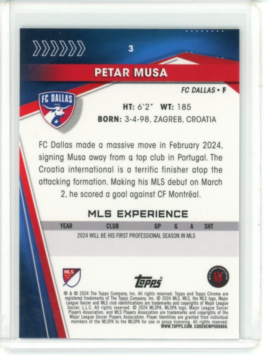 2024 TOPPS CHROME MLS SOCCER SAPPHIRE BASE PETAR MUSA #3 view 2