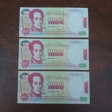 3 CONSECUTIVE SERIAL # 1998 VENEZUELA 1000 BOLIVARES  BANKNOTES