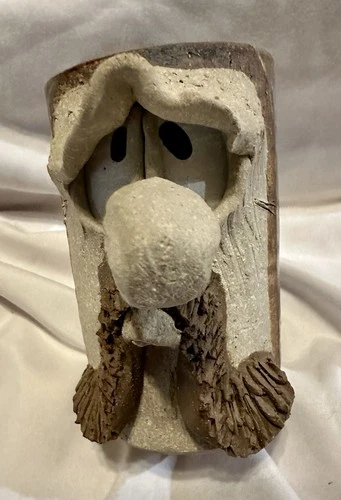 Ugly Face Mustache 3D Stoneware Pottery Coffee Mug/Cup Artist Signed Vintage
