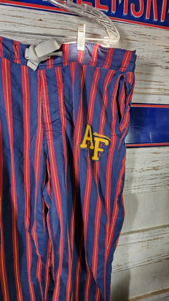 ВИНТАЖНЫЙ Abercrombie Fitch брюки мужской средний красный/синий в полоску тяжелый @98 - Изображение 4 из 4