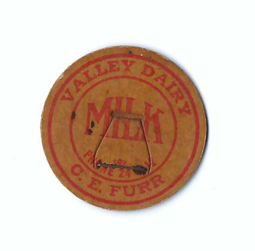 VINTAGE VALLEY DAIRY C. E. FURR MAVERICK MILK BOTTLE CAP OHIO OH? PHONE 24 ? 12
