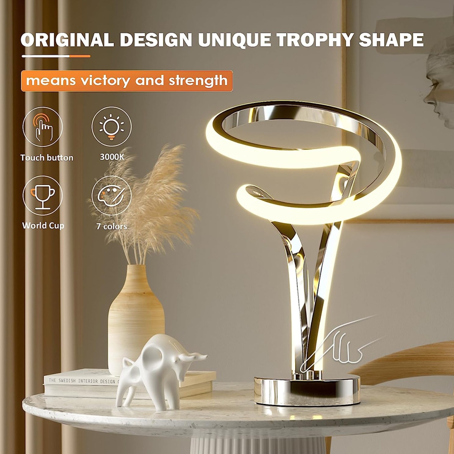 LED Nachttischlampe Touch Dimmbar RGB,13W Spiral Tischlampe Modern mit 7 Farben