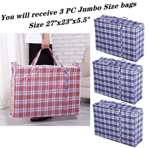 Juego de 6 bolsas de lavandería grandes y jumbo de plástico a cuadros con cremallera y asas... - Imagen 2 de 6