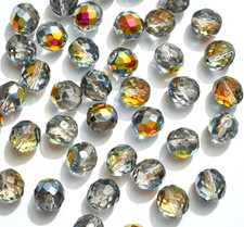 50pc 10mm MAREA vintage CZECH GLASS BEADS faceted ROUND rainbow IRIDESCENT