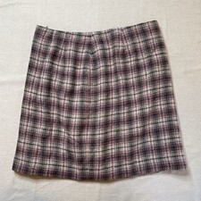 Laura Ashley Plaid Skirt Pure New Wool Tweed Pink 19  US 14 School Cottage Core