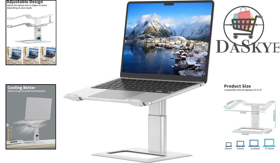 Soporte elevador de aluminio para computadora portátil - Soporte ajustable en altura para computadoras portátiles de 10-17,3 pulgadas Foto 2 de 4