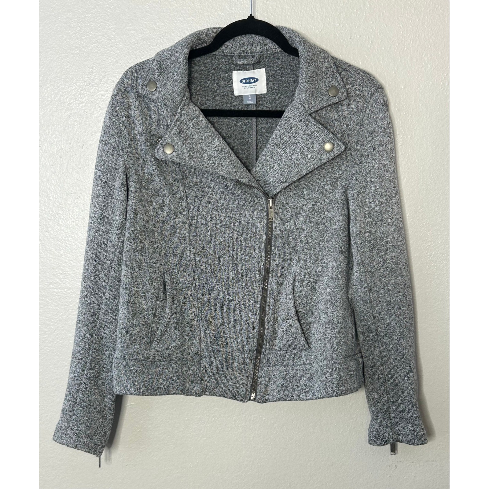 Old Navy Womens Grey Marled Knit Moto Jacket Asymmetrical Zip Size L