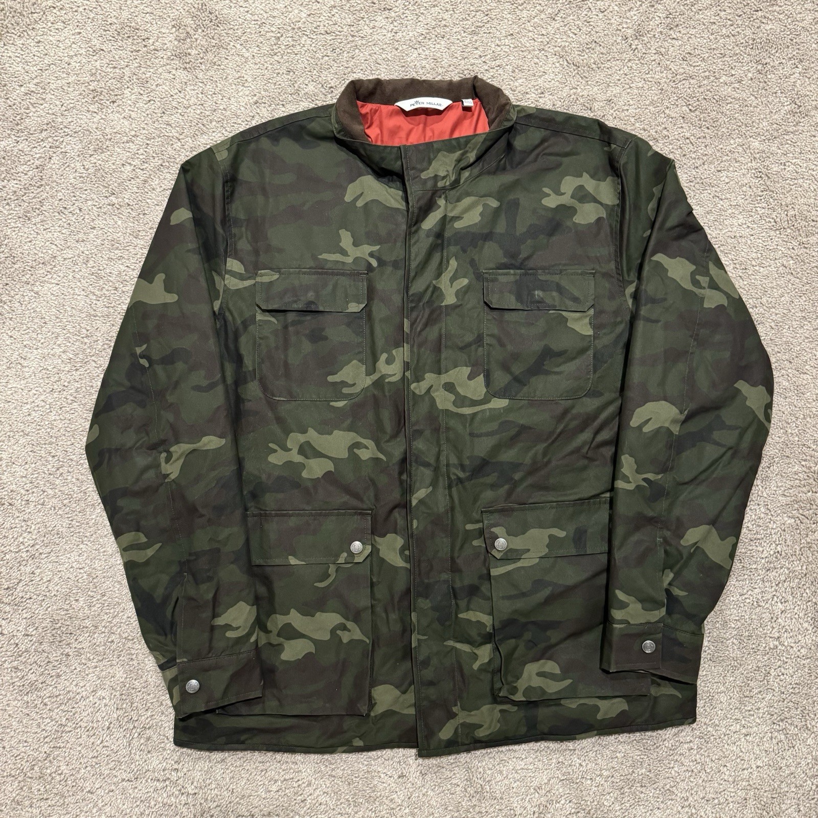 Peter Millar Green Camo Waxed Cotton Safari Jacket Field Military Coat Size XL