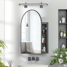 IN Wall Medicine Cabinet Bathroom Mirror Cabinet Black Metal Framed Wall Mounted