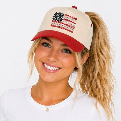 C.C Women Floral Flag USA Cotton Snapback Criss Cross Ponytail Baseball Cap Hat