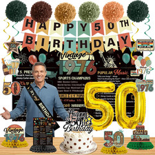 Vintage 50Th Birthday Decorations for Men Women, Back in 1976 Backdrop Banners C
