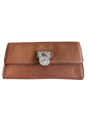 Michael Kors Wallet Hamilton Lock Brown Leather Womens Snap Check Wallet