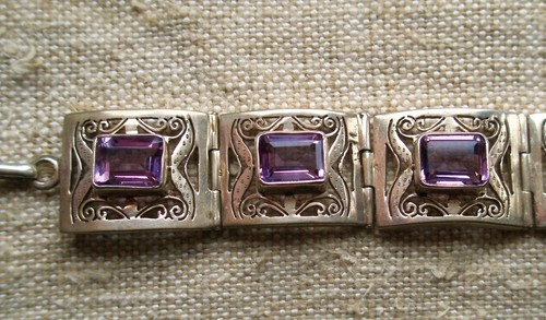 VINTAGE sterling Silver & Genuine Amethyst bracelet, shipped from the UK - Imagen 2 de 3