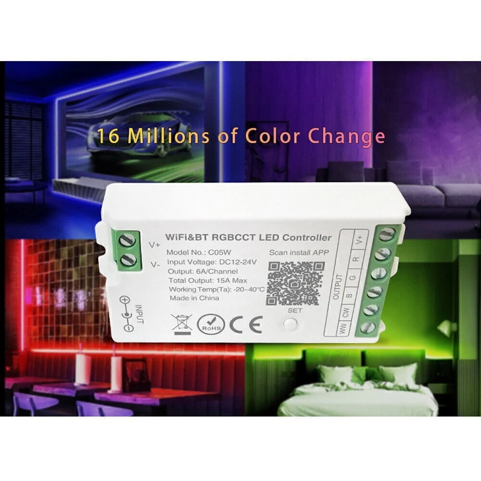 Wifi Bluetooth Smart LED Controller For RGB RGBW RGBCCT White COB Strip Light - Image 2 of 4