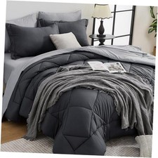 Comforter Set - 7-Piece All Season Bed in a Bag Ultra Queen Dark  Light Grey