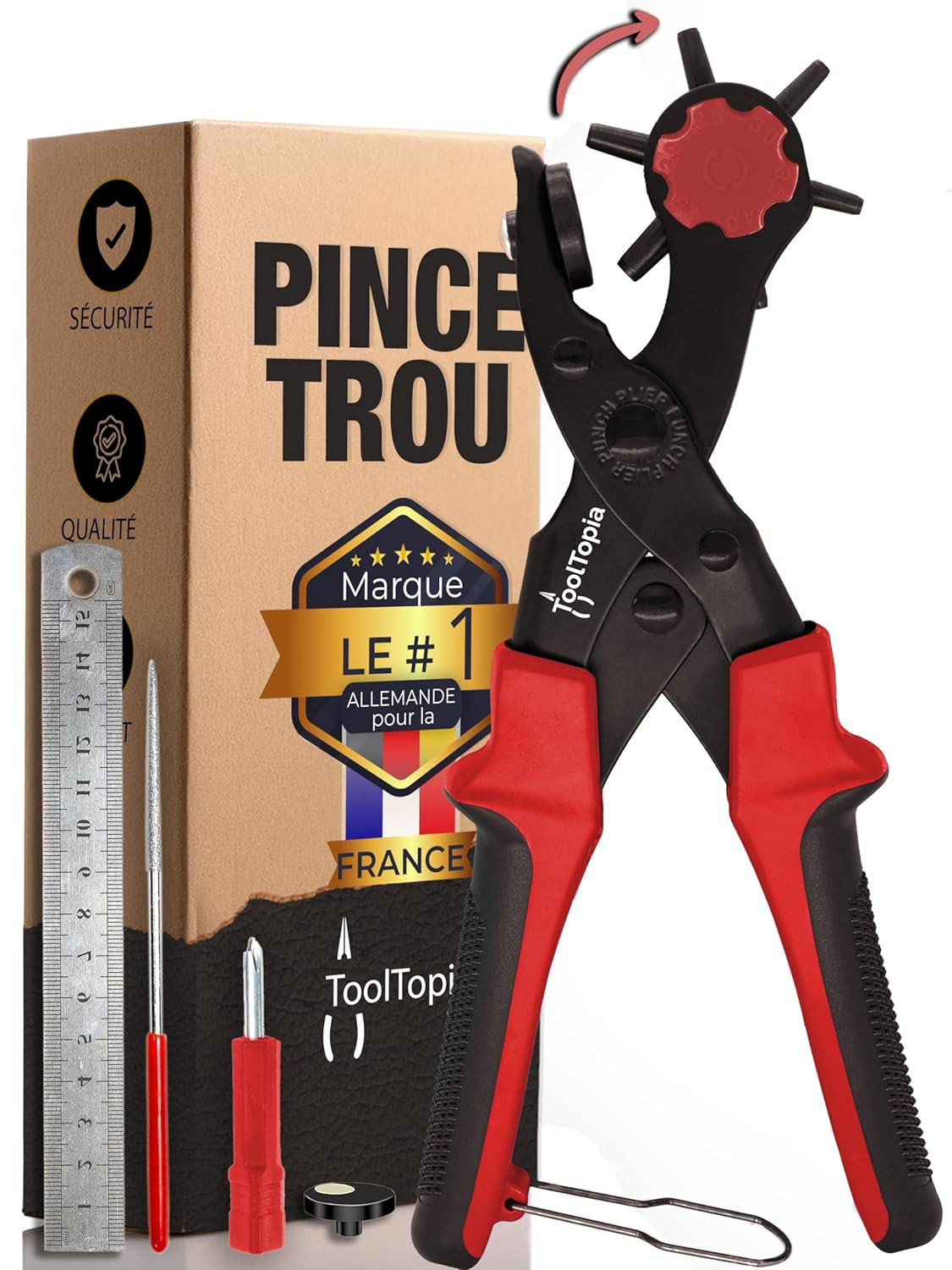 Pince poinçonneuse cuir 6 tailles pour ajuster les sandales et cartables