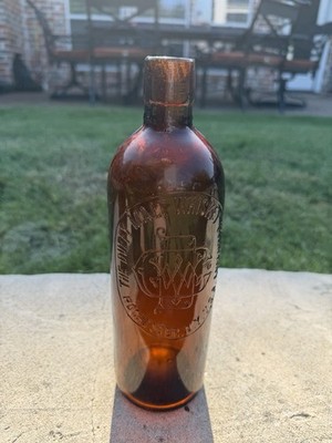 Antique VTG The Duffy Malt Whiskey Co. Amber Glass Bottle Rochester NY Pat 1886