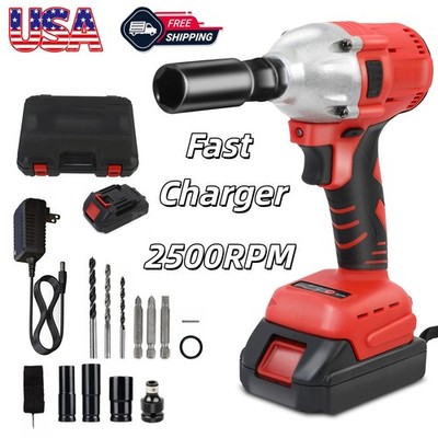 1/2''Cordless Impact Wrench Brushless Electric Hammer Drill With Battery &Charger