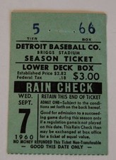 1960 Ticket Ted Williams HR on Ted Williams Night Briggs Stadium