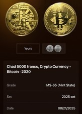Chad 5000 Frances, Criptomoneda - Bitcoin 2020 Cobre. 