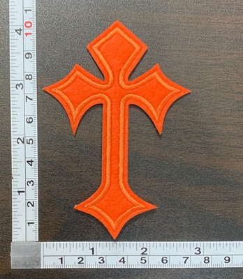 Orange Gothic Cross Embroidered Iron On Patch