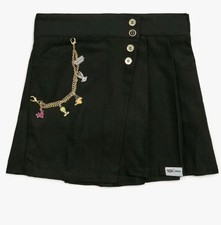 Girls Justice Sz 10 Asymmetrical Pleated Black Skirt W/Looney Tunes Charms NWT