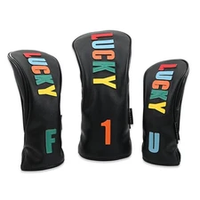 Black Lucky Golf Headcover for Driver Fairway Wood Hybrid 1FU Club Cover Choice