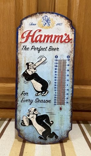 Hamms Beer Thermometer Sign Bear Baseball Football Vintage Style Wall Decor