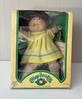 Vintage 80s Cabbage Patch Kid Lulu Marita Brown Hair Blue Eyes Yellow Dress NIB
