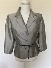 Kay Unger New York vintage Silver Grey silk Blazer Jacket Size 6