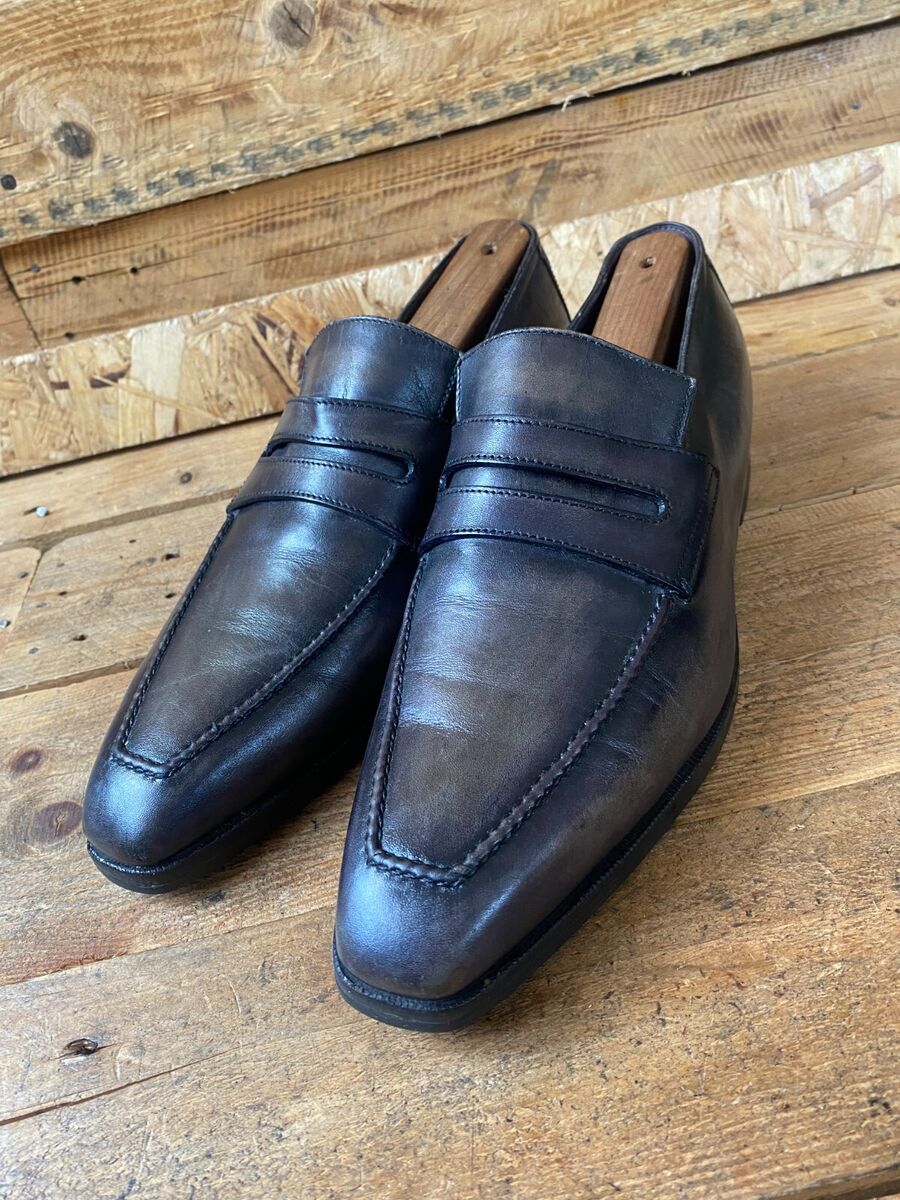 Berluti Andy Demesure patina penny leather loafers black tan Berluti Andy Demesure patina penny leather loafers black tan