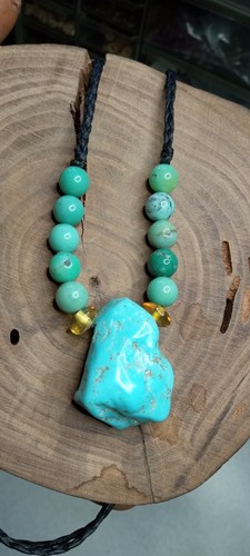 Turquoise genuine from Sonora Mexico with Chrysoprase beads adjustable necklace. - Picture 8 of 21