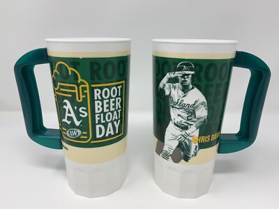 Lot of 2 - 2019 OAKLAND A'S KHRIS DAVIS ROOT BEER FLOAT PLASTIC MUG 18oz (N113)