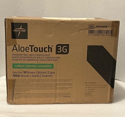 10pk Medline Aloetouch 3G Synthetic Vinyl Gloves Large Total 1000ct MDS195176