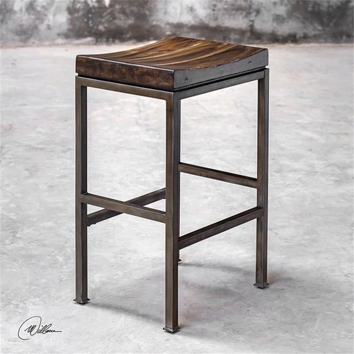 Uttermost Beck 30" Metal and Wood Bar Stool in Dark Walnut and Brushed Steel - Picture 6 of 9