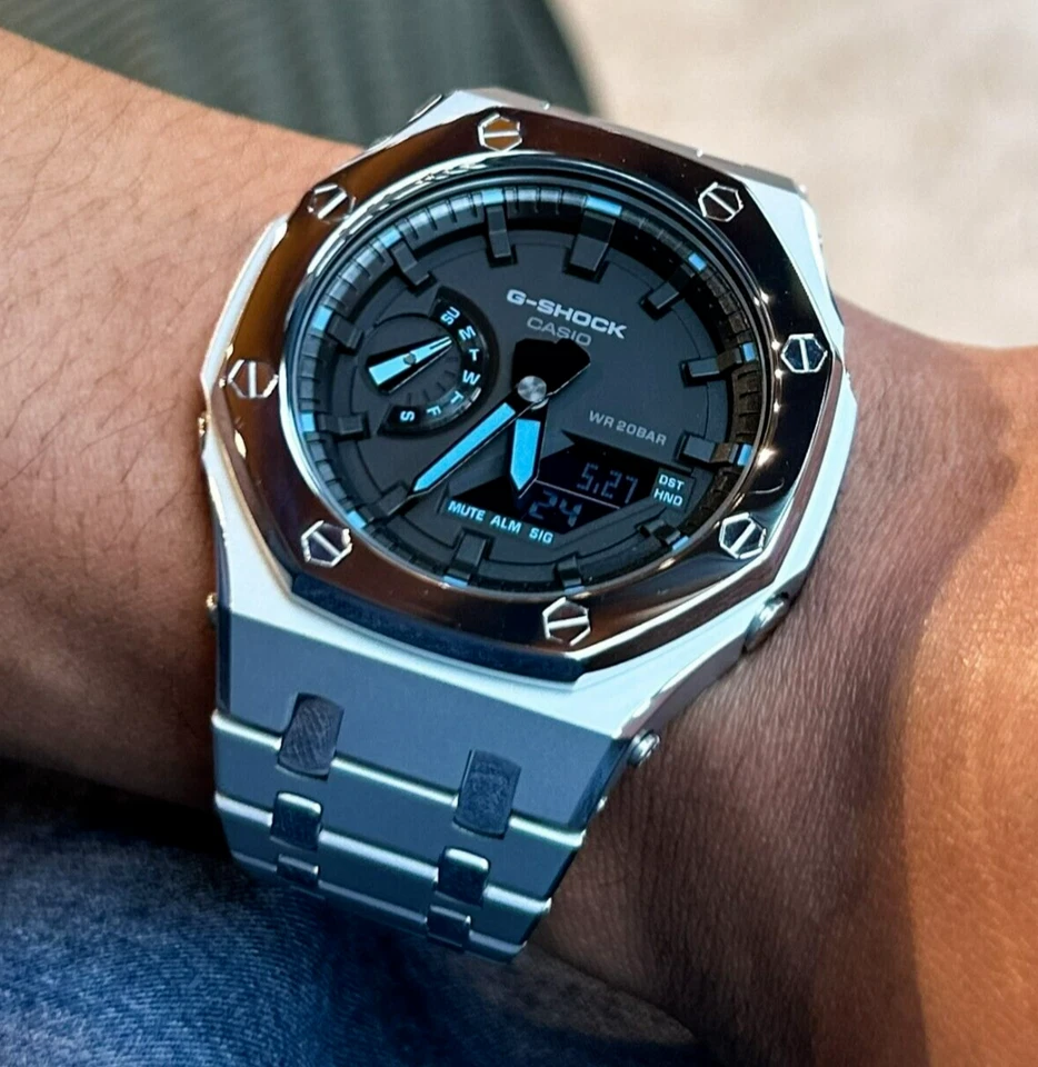 New Casioak GA2100 Custom G-Shock Royal Oak Mod Stainless Steel Silver Gift - Image 2 of 4