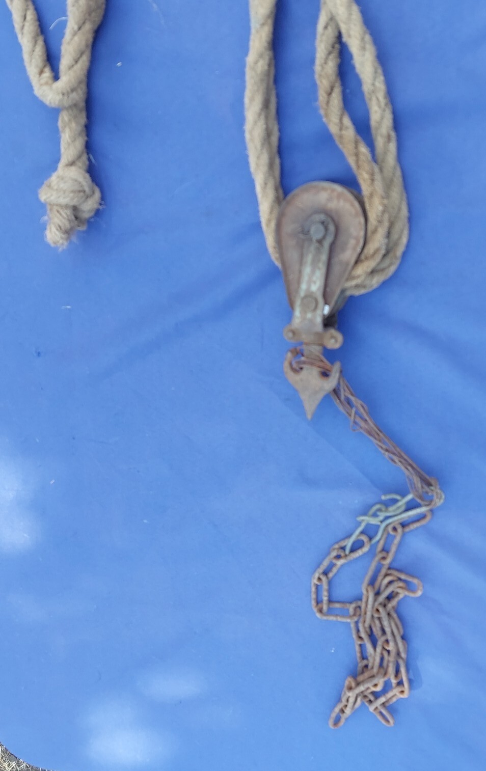 Working Rustic Block Tackle Double Wheel Pulleys Rope Fence Stretcher