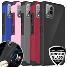 For T-Mobile Revvl 6/Pro 5G Phone Case Mount Friendly Hard Cover+Tempered Glass