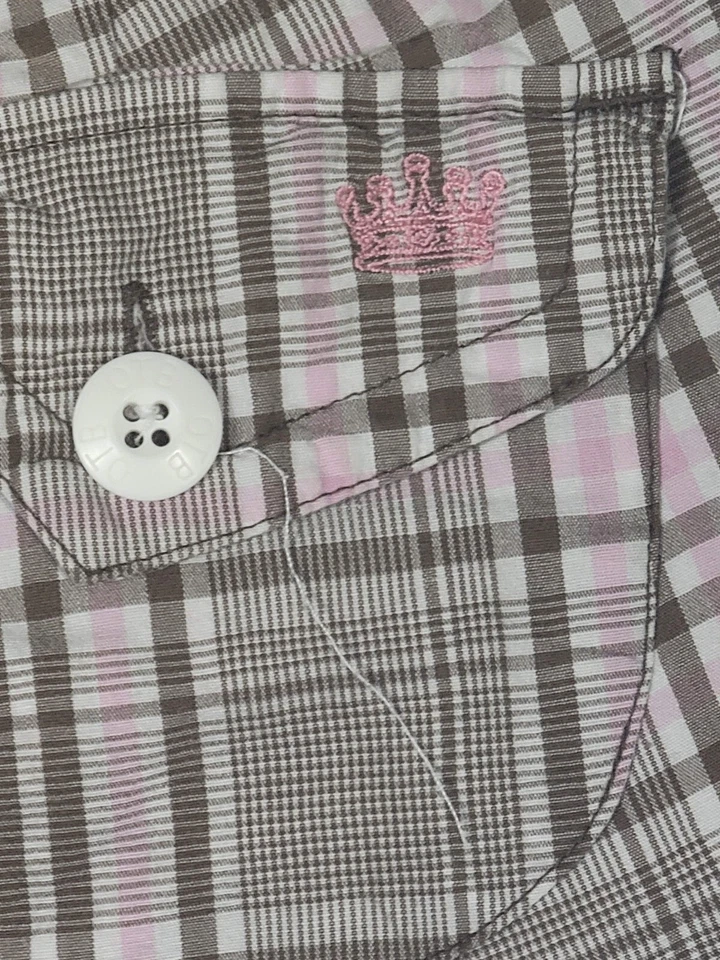 Pantalones Cortos Mujer OTB Talla 5/6 Mezcla Algodón Spandex Marrón Rosa Cuadros Usados en Excelente Condición Foto 4 de 4