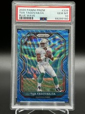 2020 Panini Prizm Tua Tagovailoa Blue Wave #339 PSA 10 Dolphins RC Rookie /199