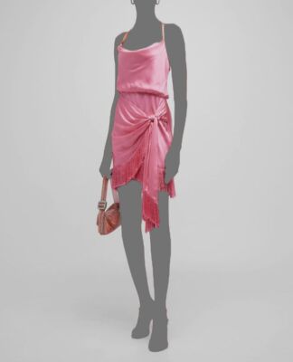 Cinq à Sept Women's Pink Silk Draped Fringe Side-Tie Octavia Dress Size 6