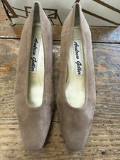 Vintage Andrew Geller Patty Square Toe Heels Size 6- Taupe Suede Leather- NOS