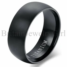 8MM Black Titainum Steel Men's Wedding Engagement Ring Band # 6-14 High Polished