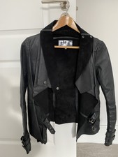 Black Leather Jacket Rick Owen Style Size 8 River Island