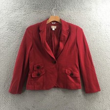 Talbots Blazer Jacket Womens 14 Red Wool Blend Stretch One Button Notch Lapel