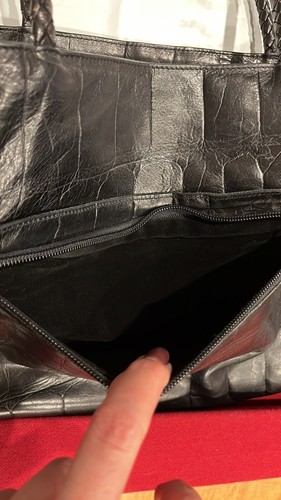 Falor Le Borse Croc Black purse, Italian Leather 2 handles, Shoulder Bag 10”x15” - Picture 5 of 14