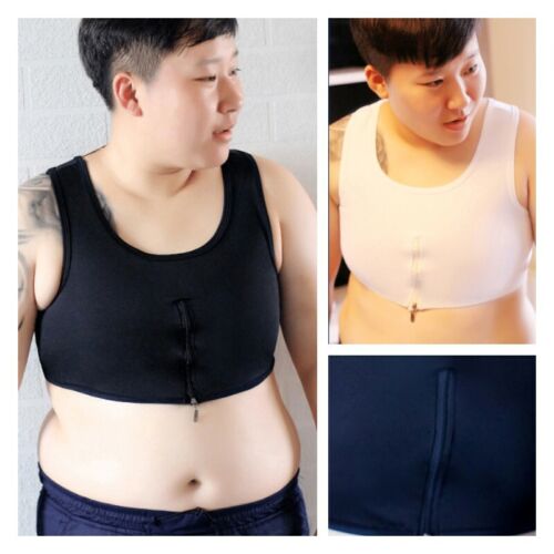 Lesbian Les Tomboy Crop Vest Chest Breast Binder Half Zip FTM Bandage Plus Size - Picture 8 of 14