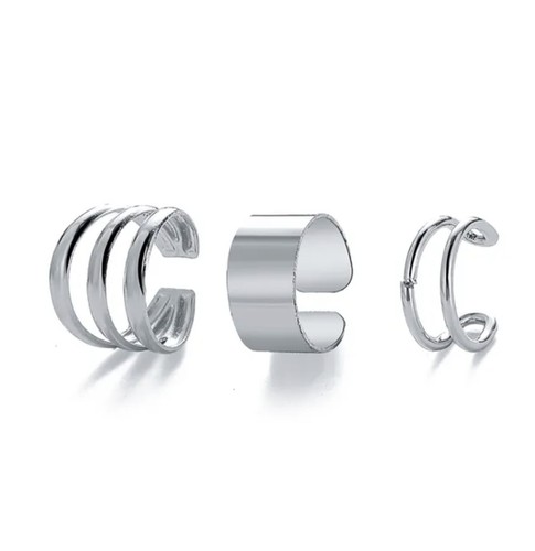 New 3pc Gold Silver Color Metal Ear Cuff Non-Piercing Ear Clips Earrings Jewelry - Picture 2 of 6