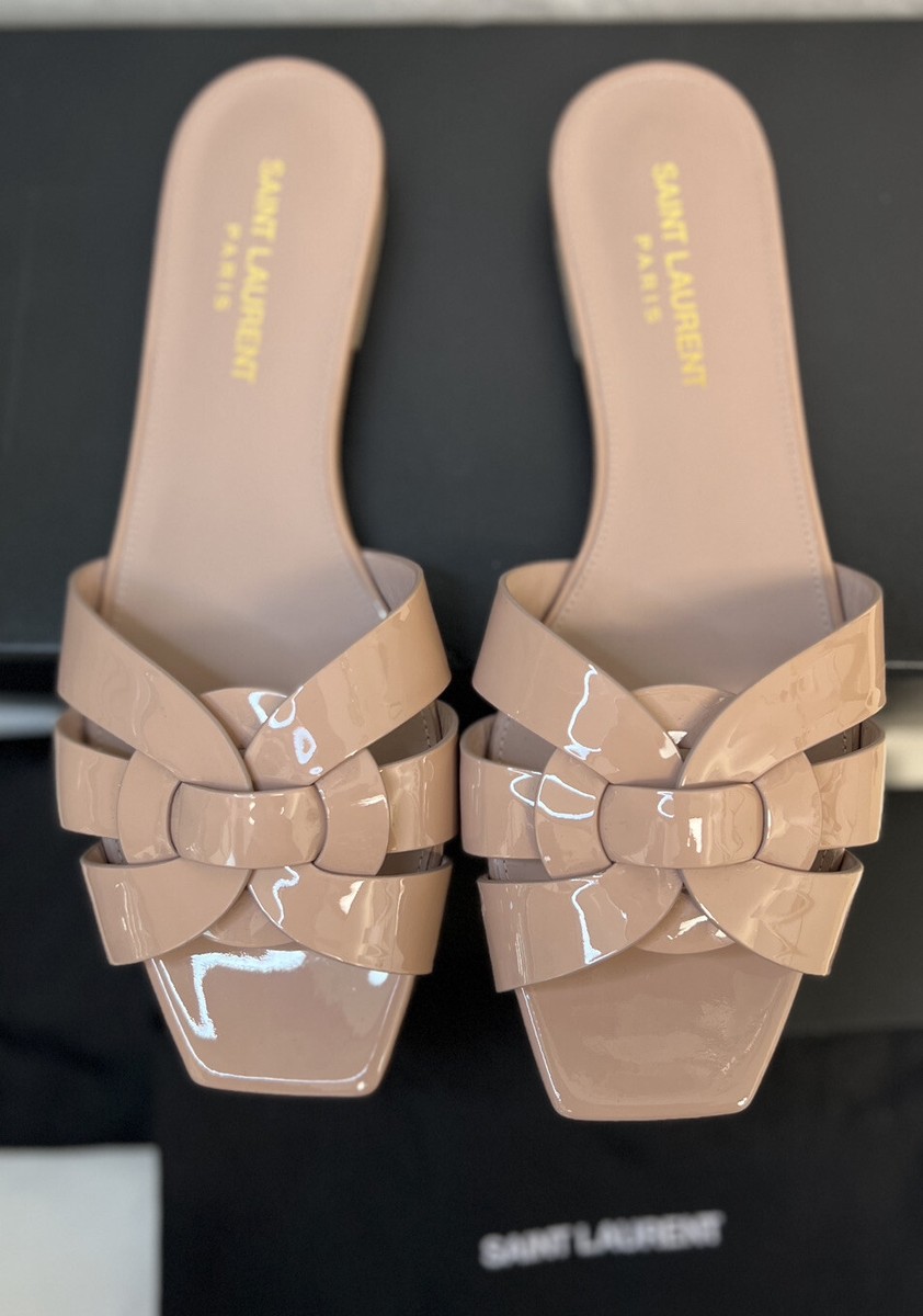 Saint Laurent YSL Tribute Nu Pieds Leather Slip On Slide Saint Laurent YSL Tribute Nu Pieds Leather Slip On Slide