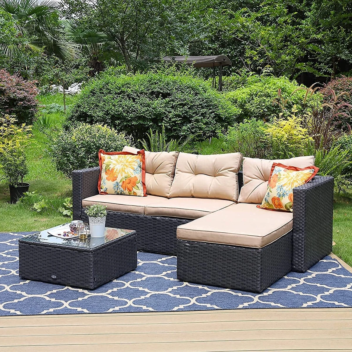Rattan Garden Furniture Corner Sofa Lounge Set Garden Furniture UK Stock